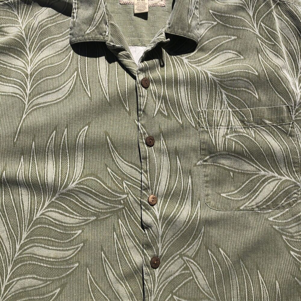 Jamaica Jaxx Mens XL Green/ White Floral Textured Silk Hawaiian Camp Shirt NICE! - Picture 6 of 10